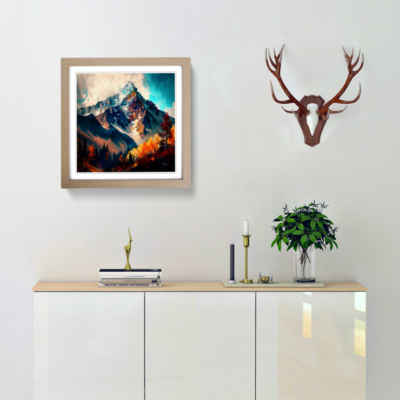 Mountain Impressionism - Single Picture Frame Print on Wood, Oak