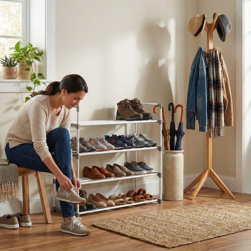 Range-chaussures 20 paires, Blanc / gris