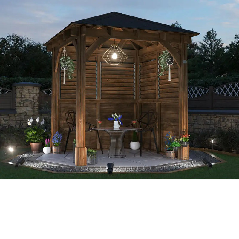 Dunster House Wooden Gazebo Kit Louvre Walled 2.5m x 2.5m Heavy Duty Garden Shelter Roof Shingles Leviathan
