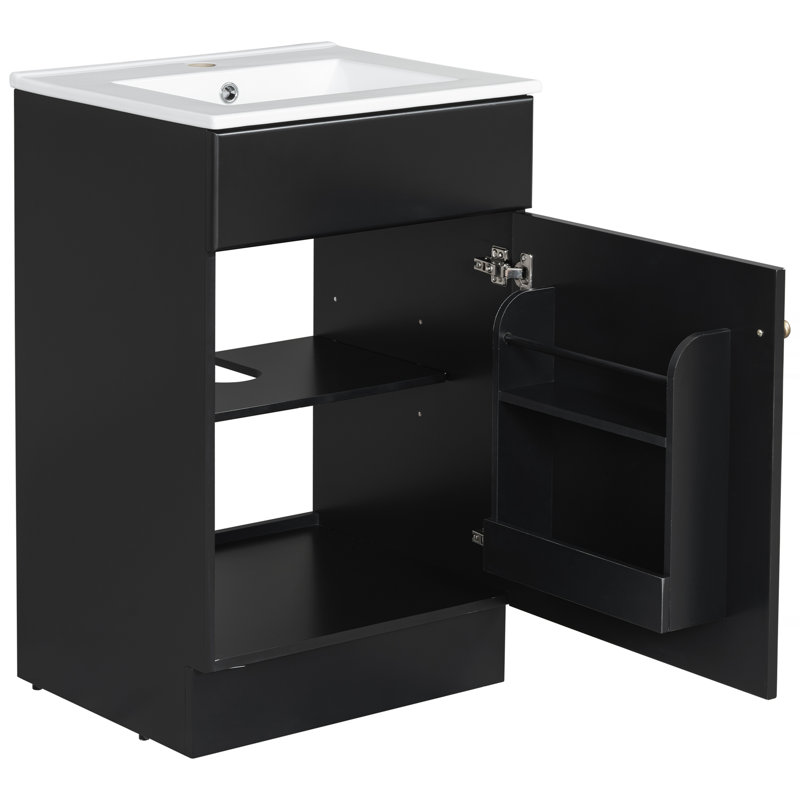 Armoire de meuble-lavabo avec tablette de porte, Noir