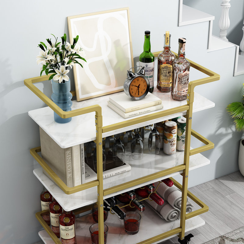 Zoela Metal Golden Bar Cart, 35''x32''x15'', Gold