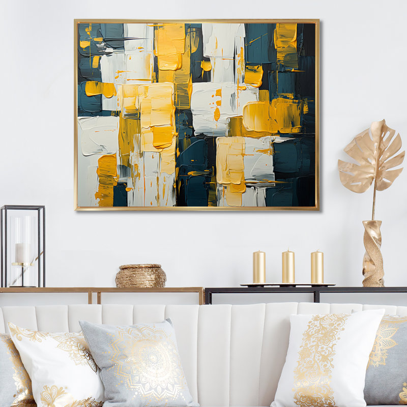Reproduction d'art sur toile, expression carrée abstraite, Cadre flottant doré, H 12 po x l 20 po x P 1 po