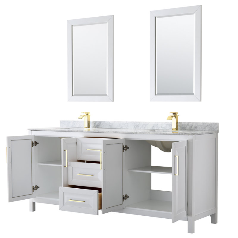 Daria 80'' W Double Vanity, Brushed Gold, Carrara Cultured Marble, White