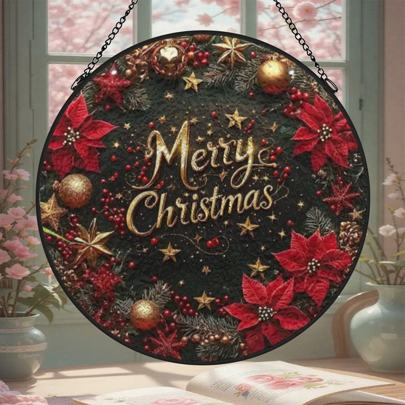 Merry Christmas Wreath Design, 7,8 x 7,8 po (20 x 20 cm)