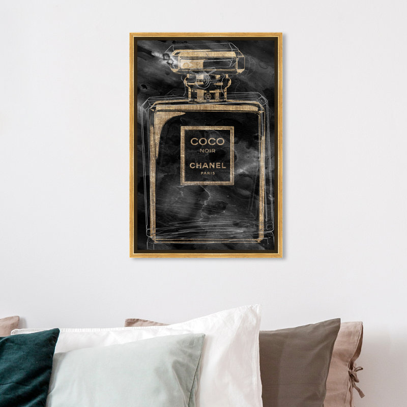 Parfum floral embouteillé - Peinture sur toile, H 24 po x l 16 po, Encadrement doré