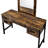 4 Drawers Vanity, Rustic Oak Finish, Black Metal Accents, 18"L X 18"H Mirror, Particle Board Structure Vanity , And Frame, Drawer Extension Feature