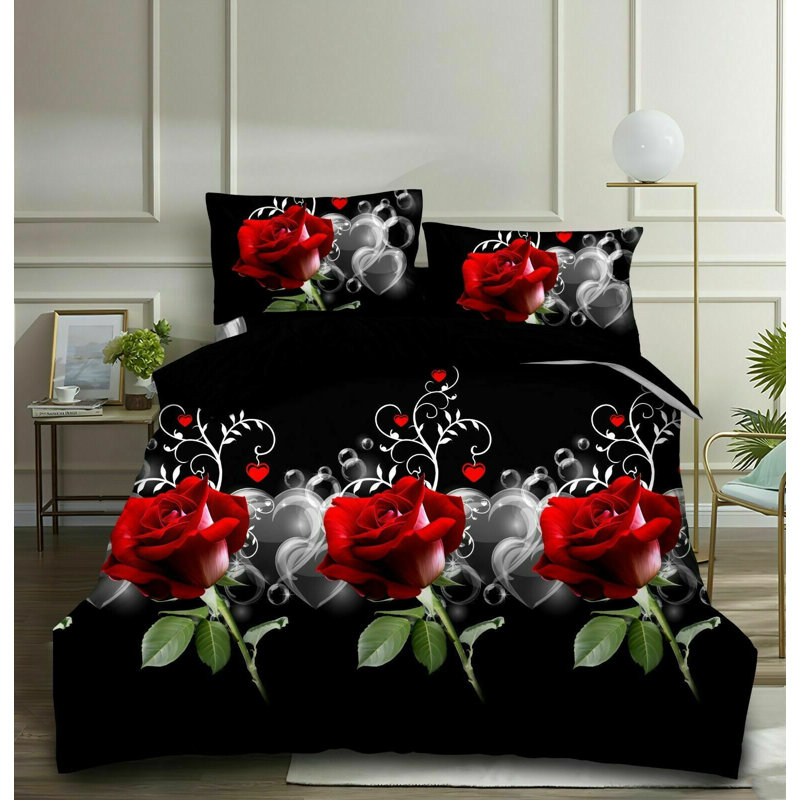 Brummett Microfiber Floral Duvet Cover Set with Pillowcases, Double Duvet Cover + 2 Standard Pillowcases