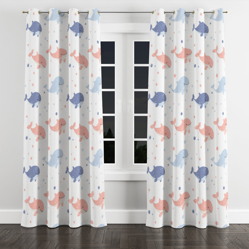 Rideau en velours Kids Ocean Animals, L 52 po x L 84 po, Œillets dorés