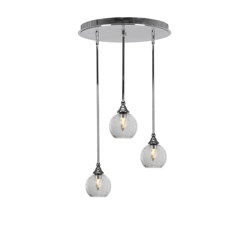 Luminaire suspendu suspendu en grappe 3 lumières avec verre à fumée de 5,75 po Empire, Chrome