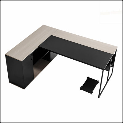 Bureau de direction en L avec tiroirs, armoire de rangement et support pour unité centrale, table en bois robuste pour le travail et les études