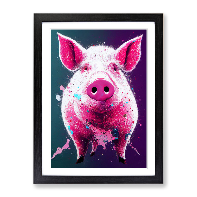 Pig Paint Splash - Framed Print, Black, 46cm H x 34cm W x 2cm D