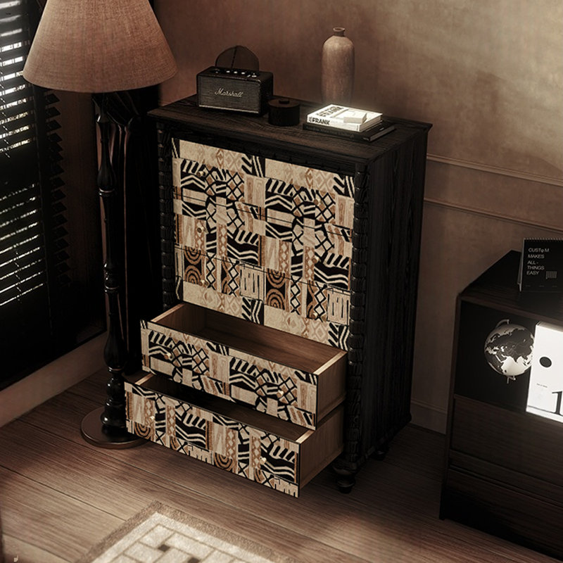 Commode décorative à cinq tiroirs Retro, Noir