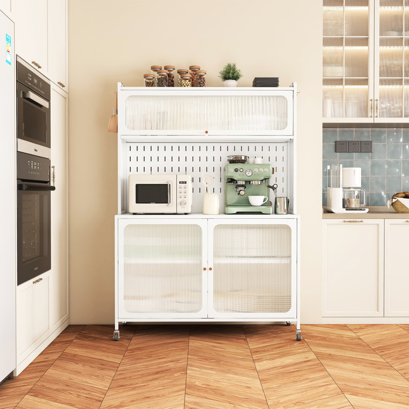 Grande armoire blanche avec portes en verre - tablettes réglables pour un rangement polyvalent dans les trous de câbles du garde-manger blanc, portes