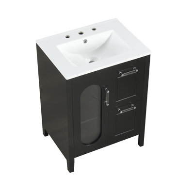 24" Bathroom Vanity With Sink, Bathroom Vanity Cabinet With Two Drawers And Door, Adjustable Shelf, Solid Wood And MDF