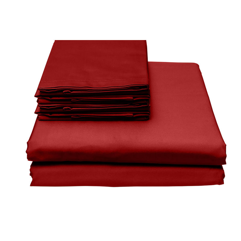 Luxury Deep Pockets Silky Satin Feel Sheet Set, King Sheet Set with 2 Pillowcases, Red