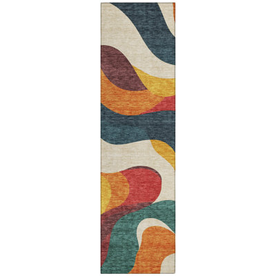 Machine Washable Indoor/Outdoor Husby ACN2186 Swirls Rug