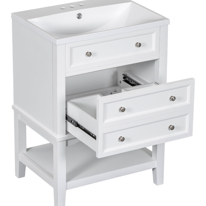 Meuble-lavabo blanc 24 po avec lavabo en bois massif et armoire en céramique