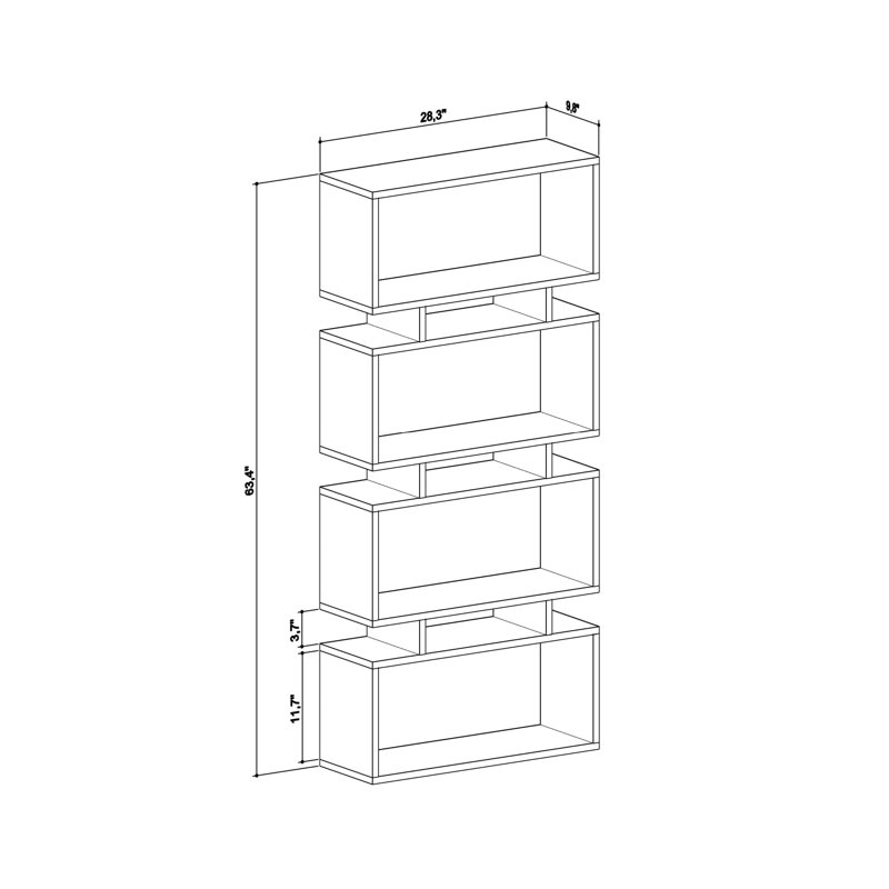 Bibliothèque géométrique H 63,4 "x l 28,35" Barzykin, Chêne