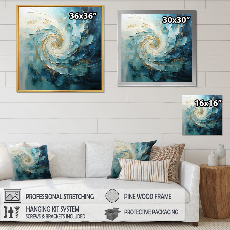 Spirales célestes I sur toile, Cadre flottant doré, H 30 po x l 30 po x P 1 po