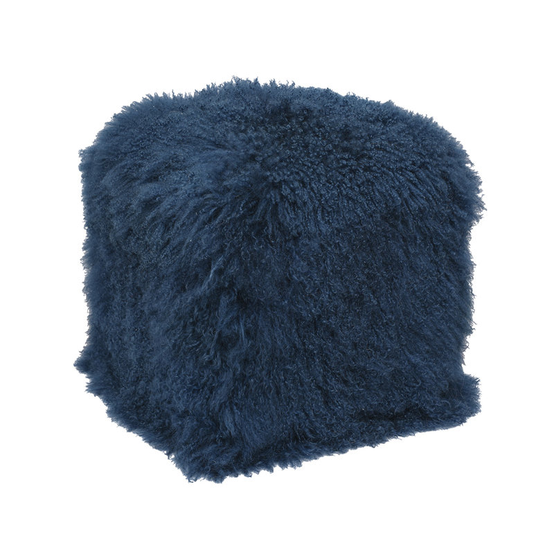 Square Pouf, Nautical Blue Genuine Leather