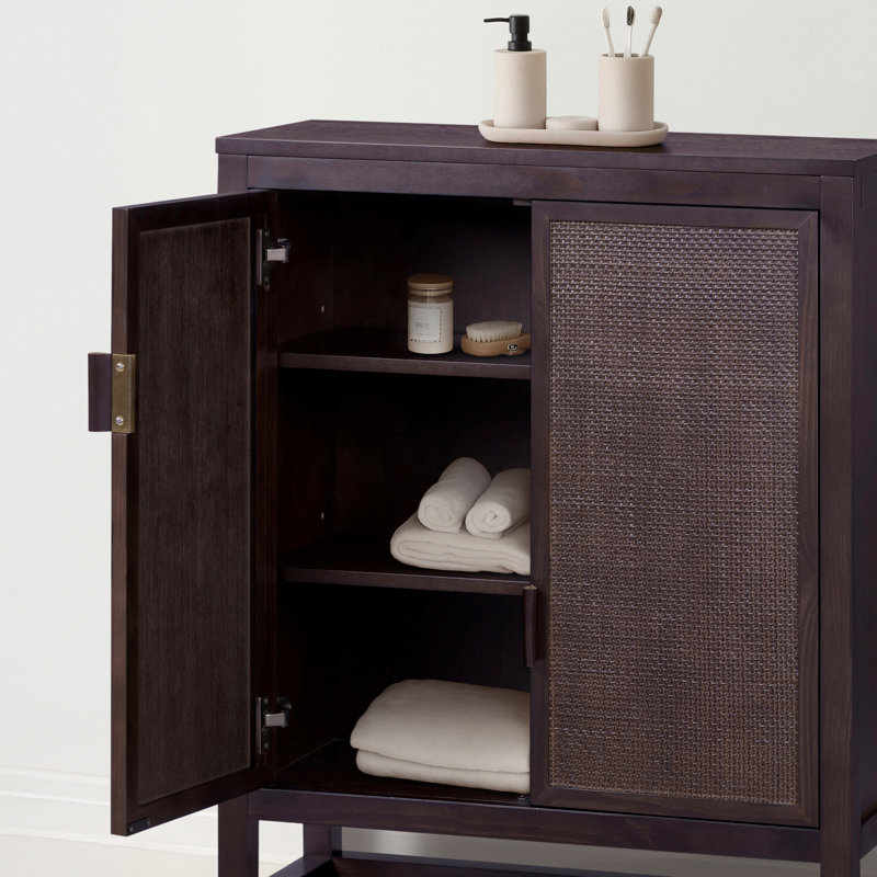 Ameer Modern Boho Accent Storage Cabinet with 2 Rattan Inlay Doors, Adjustable Shelves & Solid Wood Frame, Espresso