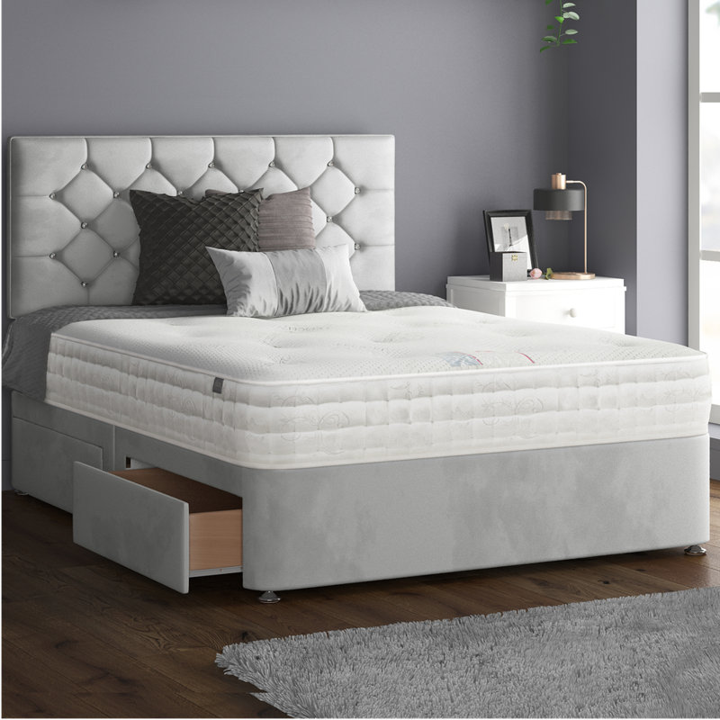 Hatmaker Divan Bed Base, Silver, 2 Left Drawers, Single (3')