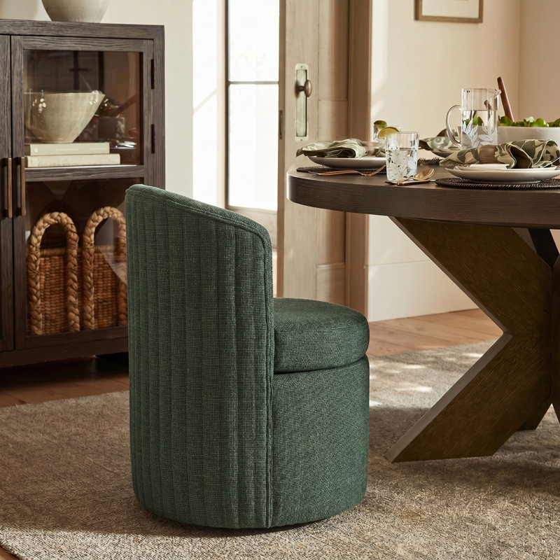 Chaise de salle à manger Waynesville 24''L moderne avec dossier capitonné et roulettes dissimulées, Vert