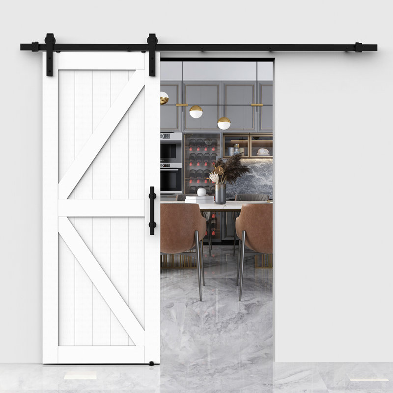 SY-MDF-KW-3666 36'' x 84'' Solid + Manufactured Wood Paneled Painted without Installation Hardware Kit Barn Door