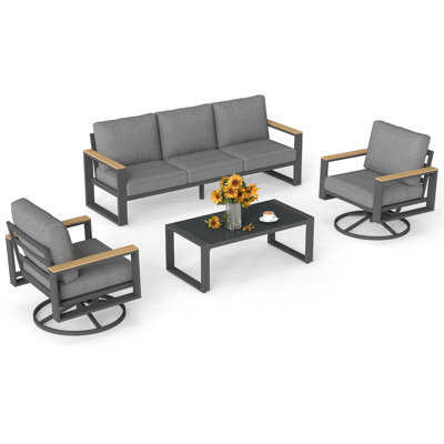 Ensemble de meubles de patio en aluminium 5 sièges avec chaises pivotantes