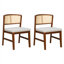 Ensemble de 2 chaises de salle à manger rembourrées en tissu avec dossier en rotin incurvé - Chaises d'appoint sans accoudoirs en bois massif pour la cuisine et la salle à manger