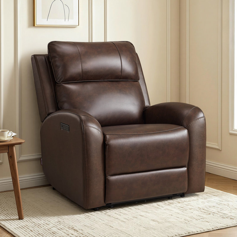 zero clearance recliner  Leather Power Recliner with Adjustable Power Headrest, Dark Brown