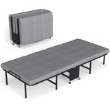 Folding Bed with Mattress for Adults, Twin Size, Portable Foldable Roll Away Bed on Wheels, Memory Foam Mattress and Super Strong Frame, Space Saving Fold Up for Easy Storage