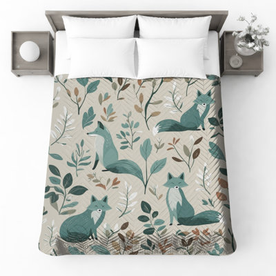Foxes With Leaves Bedding Foxes Bedspread Animals