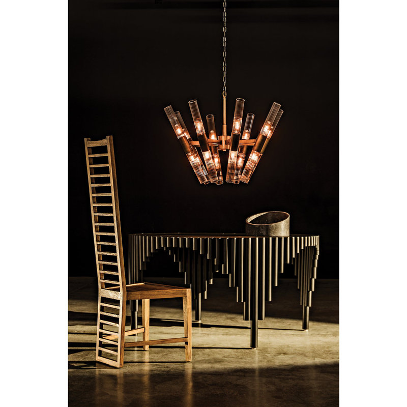 Aged Brass 8-Light Chandelier with Fluted Glass Batons