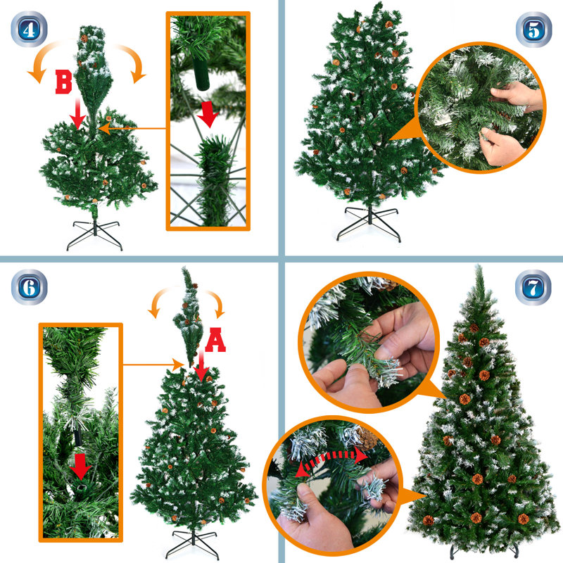 Arbre de noël artificiel pin vert/blanc bonhomme, H 7,5 pi