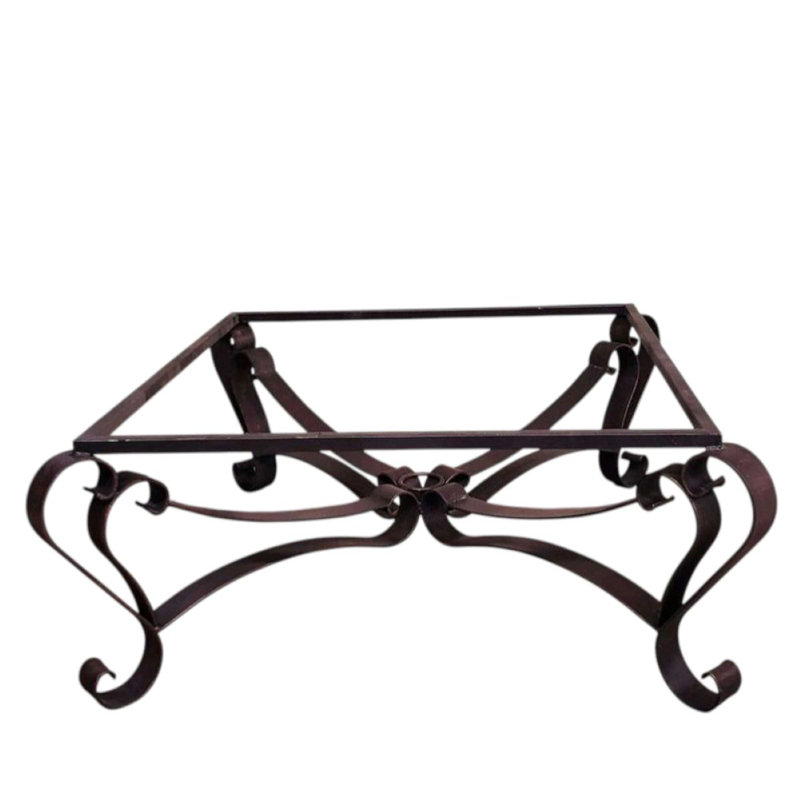 Elegant Hammer Copper Square Coffee Table with Iron Pedestal