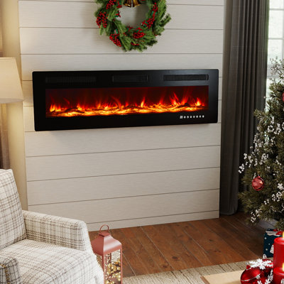 60" Thin Electric Fireplace Heater - Recessed & Wall Mounted With Timer, 750w/1500w, Adjustable Flame, Touch Screen & Remote Control
