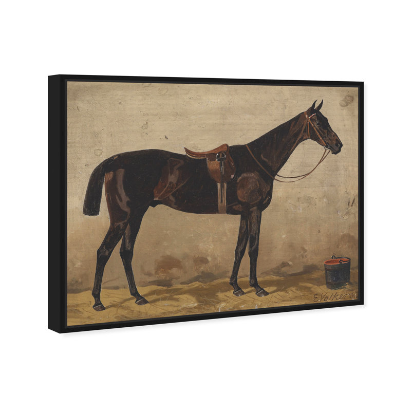 Brauner Im Stall Farm Animals par Emil Volkers - sur toile, H 36 po x l 45 po, Toile encadrée noire