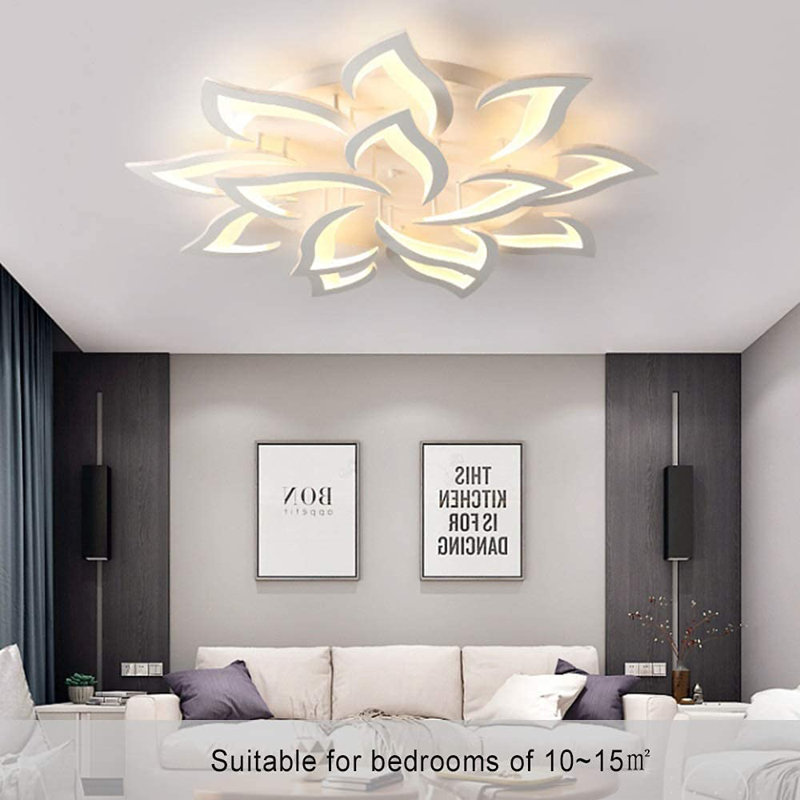 14-Head LED Dimmable Flower Shape Ceiling Light Flush Mount Ceiling Light With Remote Control, White