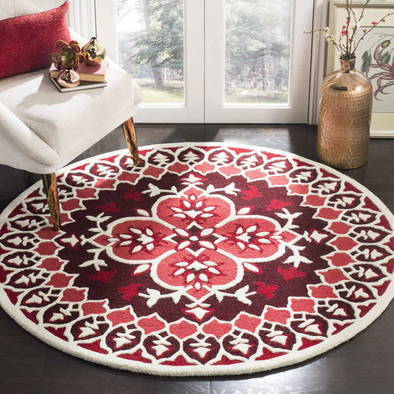 Miu Hand Tufted Wool Floral Rug, Round 5'