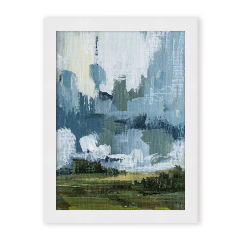 Etheric Horizon: Abstract Hills Under Cloudy Skies, 16" H x 12" W x 1.125" D, Framed Print, White