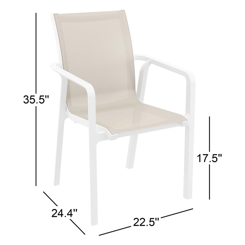 Chaise d'appoint empilable pour patio Farrah, Blanc / Taupe