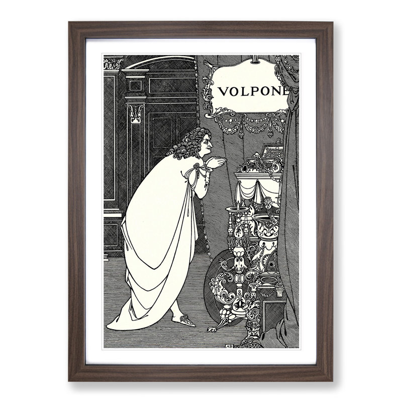 Volpone Adoring His Teasures by Aubrey Beardsley - Picture Frame Painting, Walnut, 65cm H x 48cm W x 2cm D