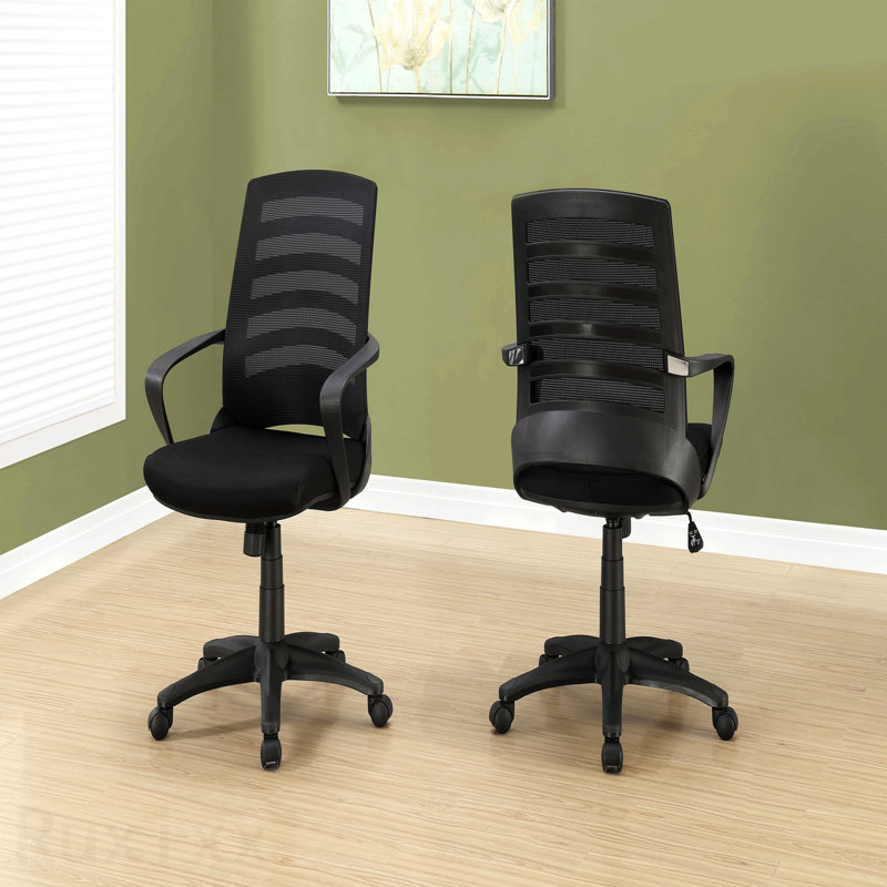 Chaise de bureau en maille noire en métal noir, hauteur réglable, pivotante, ergonomique, accoudoirs, bureau d'ordinateur, contemporain moderne