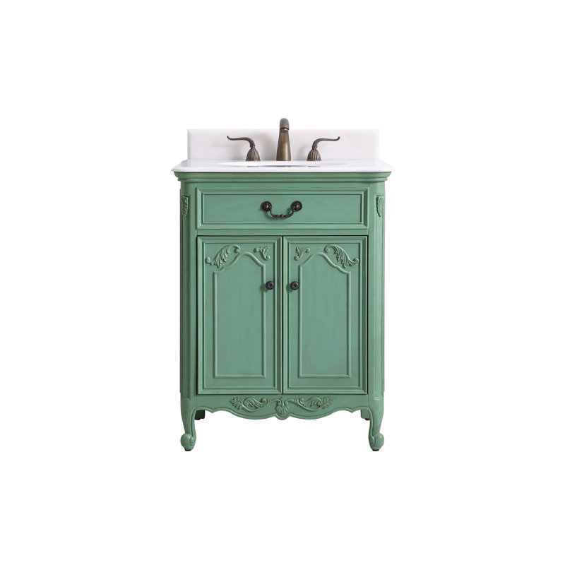 Angelique 27'' Single Bathroom Vanity with Genuine Marble Top, Vintage Mint, Guangxi White
