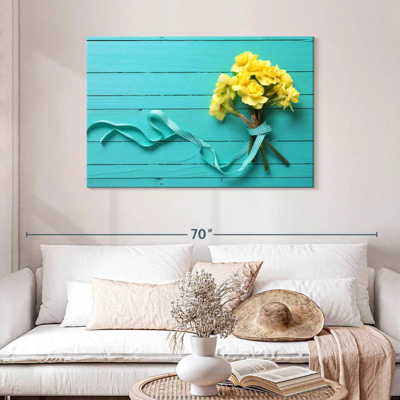 Bouquet de jonquilles Harnek sur fond bleu, H 30 po x l 45 po
