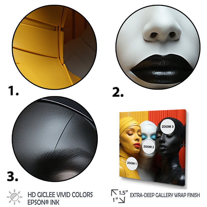 Trois déesses de l'unité universelle sur toile, Cadre simple blanc, H 36 po x l 36 po x P 1,5 po