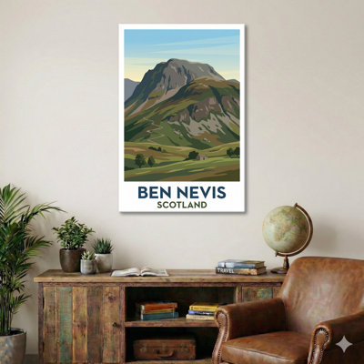 Ben Nevis, Scotland - Romantic Travel Poster Of The Majestic Highland Peak. Giclee Print On Wrapped Canvas. Wall Art, Home Decor - Natural Landmarks, Scotland - Wrapped Canvas Print
