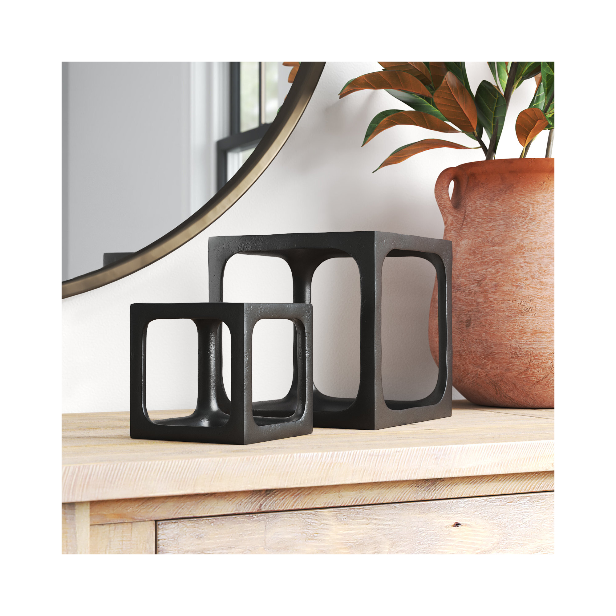 Latte Set of 2 Cubist Sculptures, Black