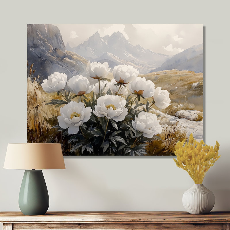 Glorietta pivoines dans la vallée rocheuse I - pivoines, art mural, Toile tendue, Ne s’applique pas, H 24 po x l 32 po
